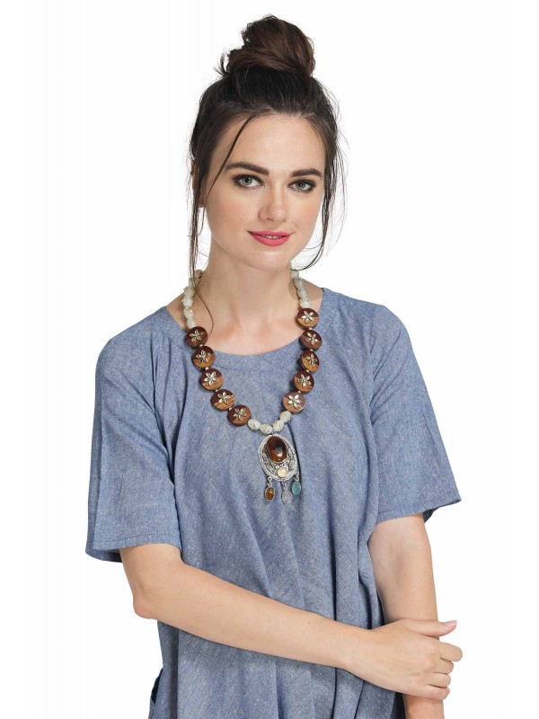 Caressa By Zenitex Brown & White Studded Beads Pearl Necklace With Pendant