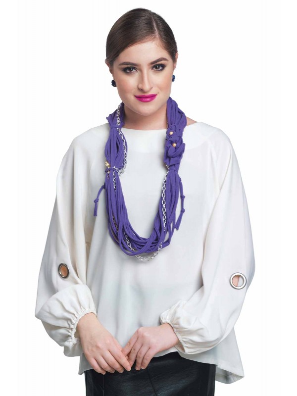 Caressa By Zenitex Purple Cotton Lycra Necklace With Silver Chain