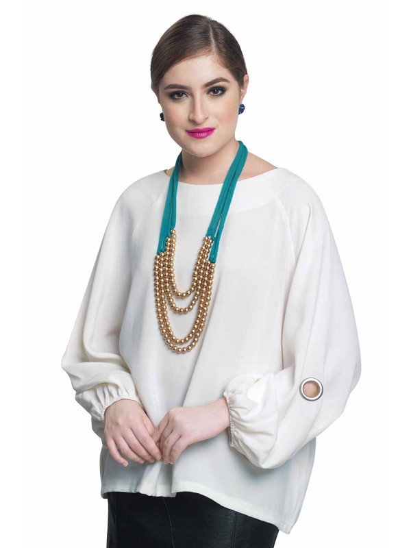 Caressa By Zenitex Turquoise Cotton Thread Lycra Necklace With Copper Beads