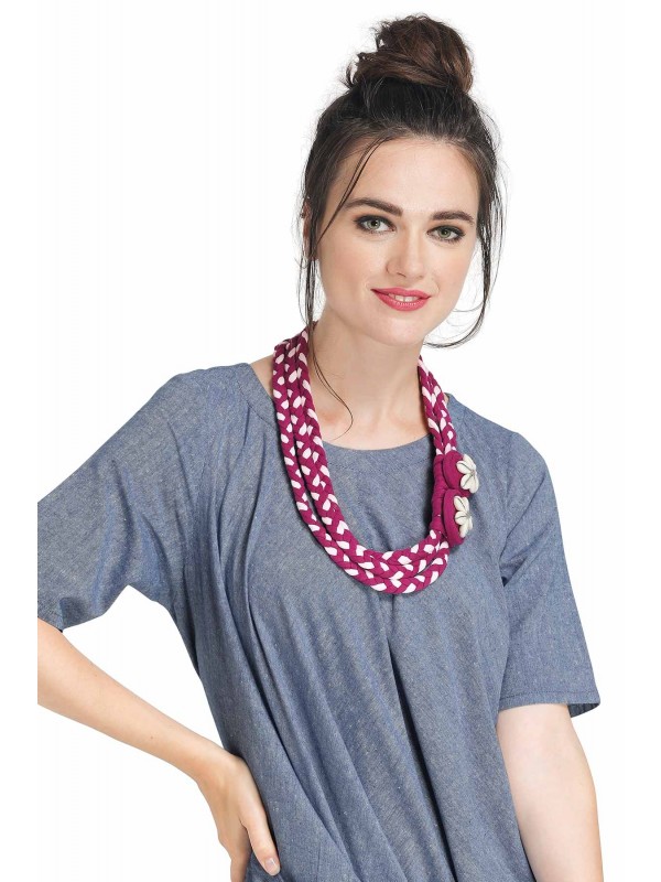 Caressa By Zenitex Magenta Cotton Lycra Coiled Necklace With Braided Shell Buttons
