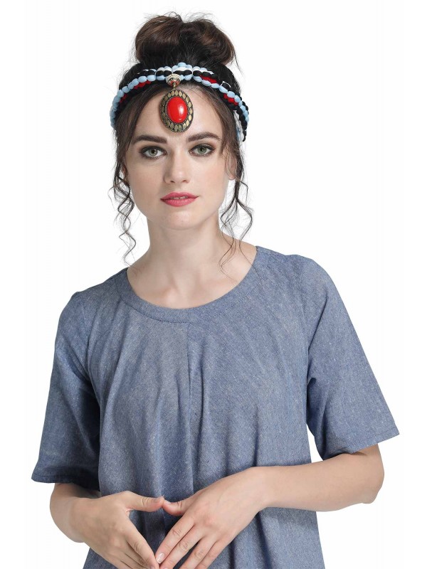 Caressa By Zenitex Multicolour Yarn Necklace With Copper & Red Pendant