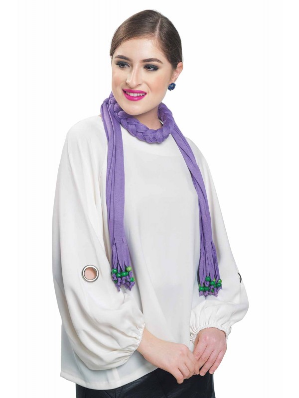 Caressa By Zenitex Purple Cotton Lycra Necklace With Green Colour Wooden Beads