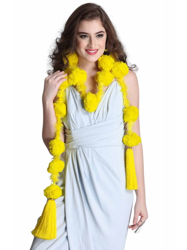Caressa By Zenitex Yellow Woollen Tuft With Tasselled And Fur Yellow Tasselled Fantasy Wear