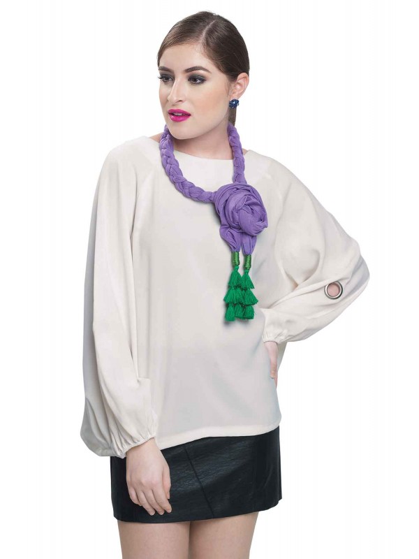 Caressa By Zenitex Purple Cotton Lycra Necklace With Green Tasselled