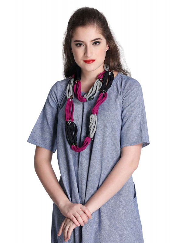 Caressa By Zenitex Multicolour Cotton Lycra Necklace With Black Shiny Beads