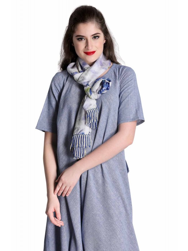 Caressa By Zenitex Off-White Jute Digital Printed Multicolour Fringe Race (Woollen) Scarf