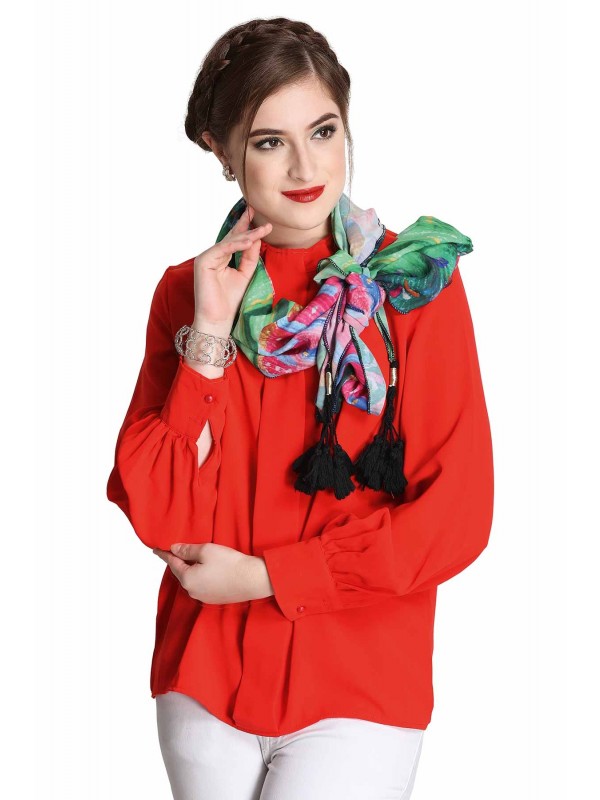 Caressa By Zenitex Digital Print Multicolour Butter Crepe Black Woollen Scarf