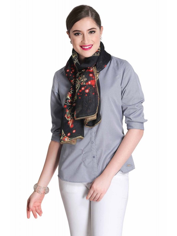 Caressa By Zenitex Digital Print Jute Multicolour Golden Lace Scarf