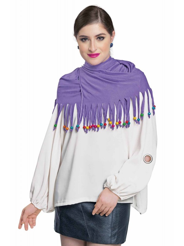 Caressa By Zenitex Purple Georgette Fringe Lace Fashion Accessory
