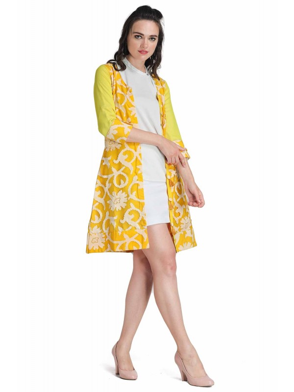 Caressa By Zenitex Yellow Brasso Net Georgette Thread Tasselled Shrug