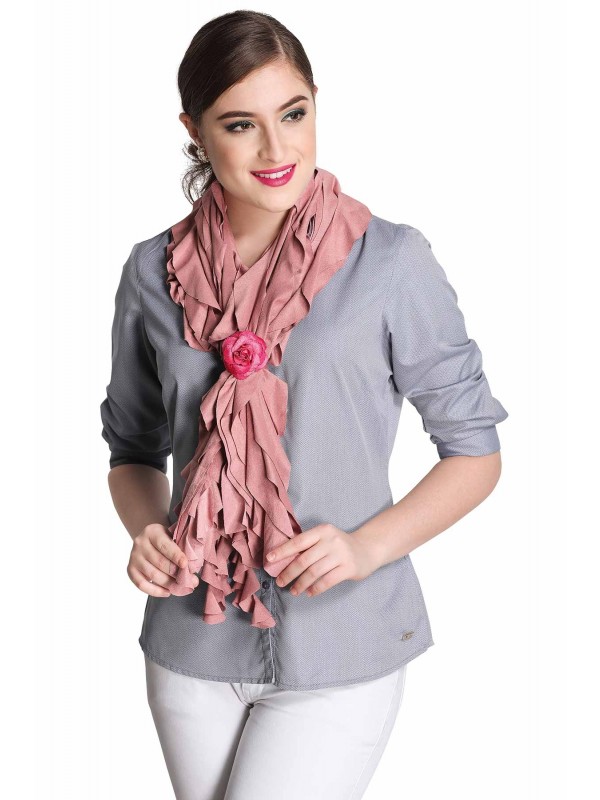 Caressa By Zenitex Pink Cotton Lycra Scarf With Flower Rubbering