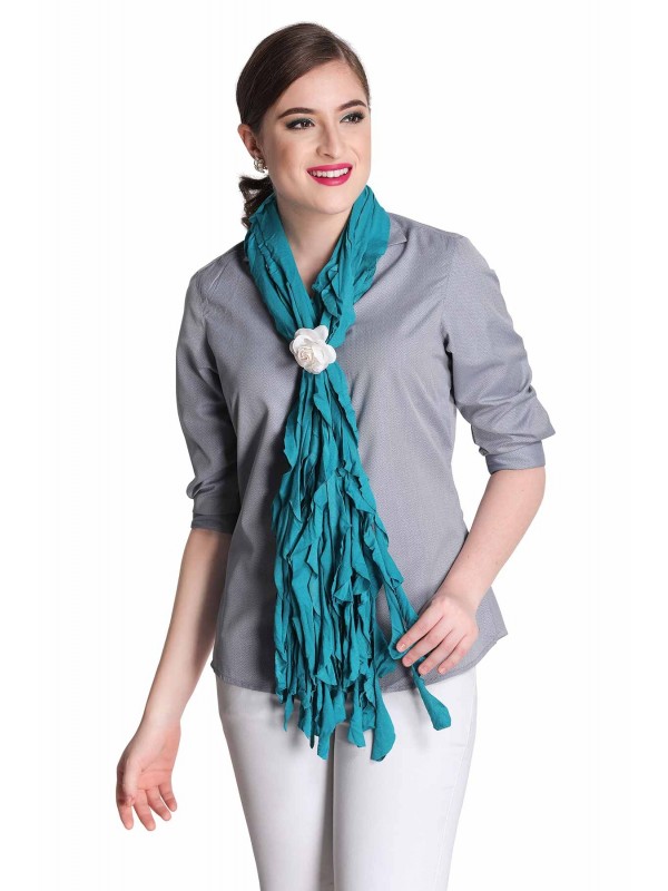 Caressa By Zenitex Turquoise Cotton Lycra Scarf With White Flower Rubbering