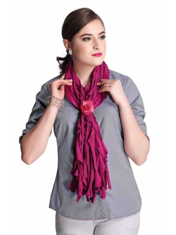 Caressa By Zenitex Magenta Cotton Lycra Scarf With Pink Flower Rubbering