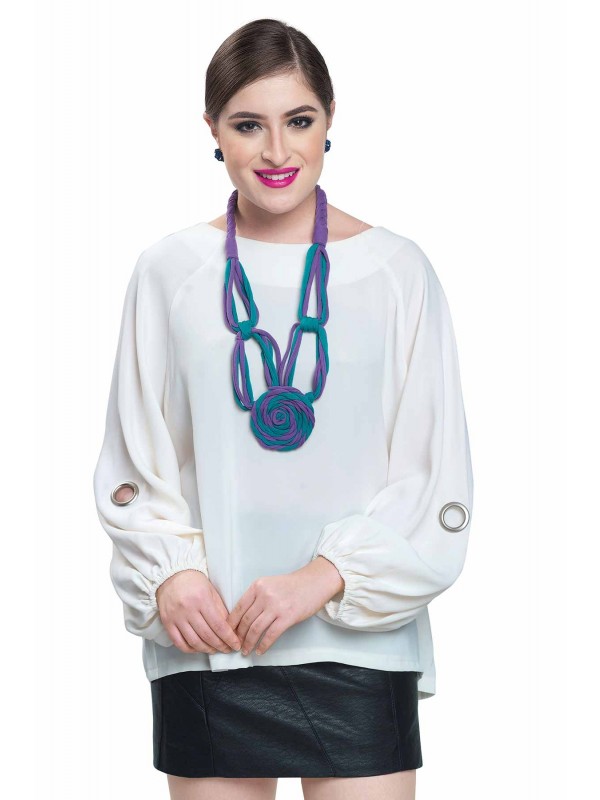 Caressa By Zenitex Turquoise And Purple Cotton Lycra Necklace