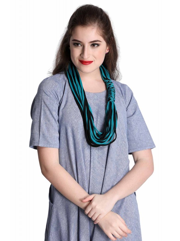 Caressa By Zenitex Turquoise And Black Cotton Lycra Necklace