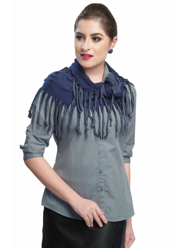 Caressa By Zenitex Blue Cotton Lycra Fringe Infinity T-Shirt Scarf 