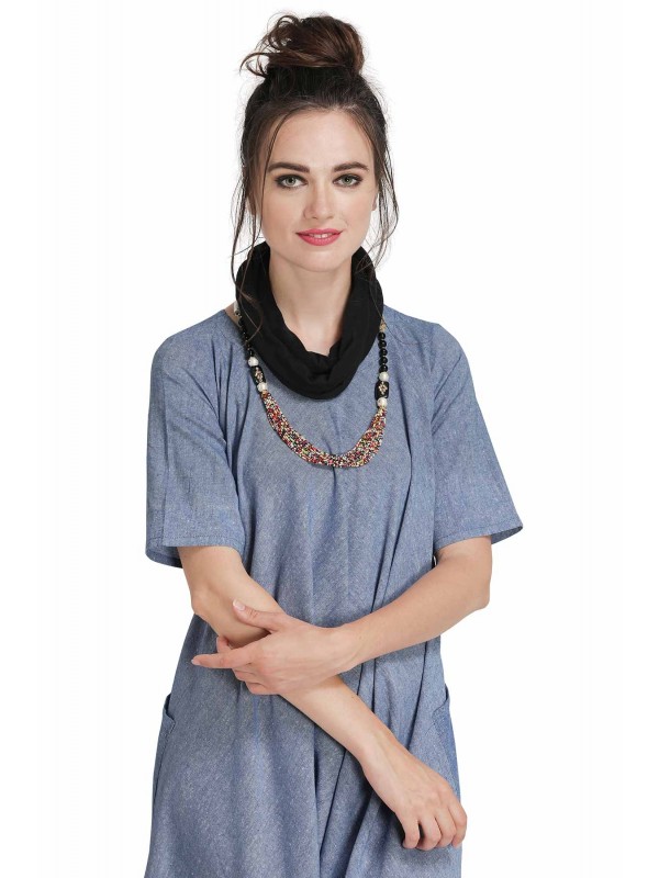 Caressa By Zenitex Black Cotton Lycra Necklace With Multicolour Wooden Beads