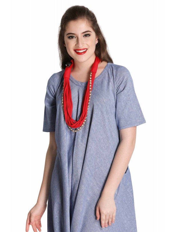 Caressa By Zenitex Red Cotton Lycra T-Shirt Necklace With Silver Chain