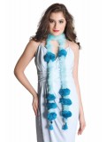 Caressa By Zenitex Blue Woollen Tuft With Tasselled And Fur Blue Tasselled Scarf