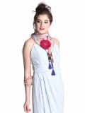 Caressa By Zenitex Digital Print Georgette Multicolour Thread With Mirror Pendant And Thread Tasselled Scarf