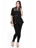 Caressa By Zenitex Black Cotton Linen Georgette Tunic