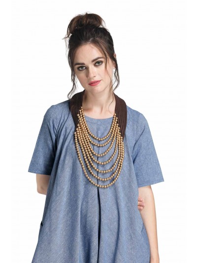 Caressa By Zenitex Brown Cotton Thread Lycra T-Shirt Necklace With Copper Beads