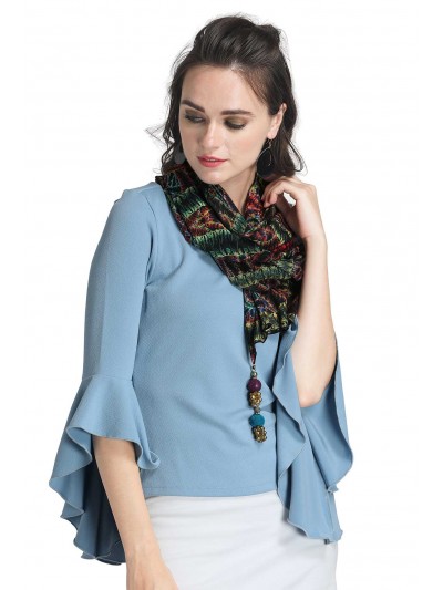 Caressa By Zenitex Multicolour Butter Crepe Digital Printed Tasselled Scarf