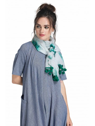 Caressa By Zenitex White Jute Digital Printed Woollen-Lace Scarf