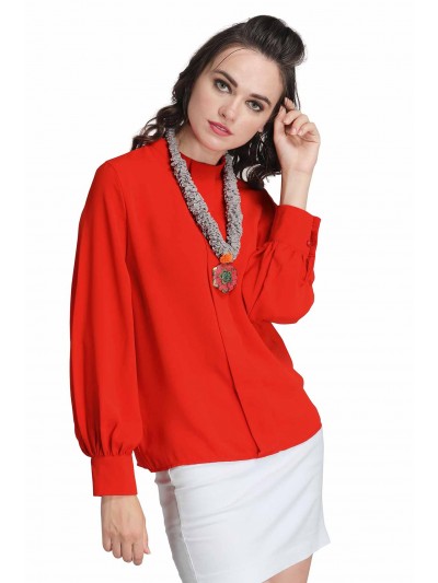 Caressa By Zenitex Grey Cotton Lycra Necklace With Orange Tuft